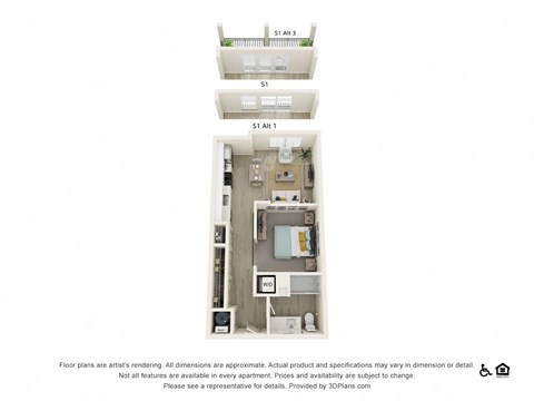 Floor plan for studio, 1 bath, 576 sqft